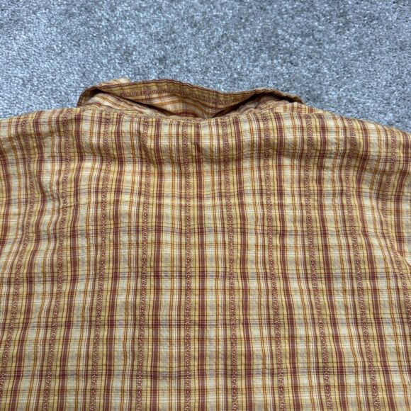 Royal Robbins Seersucker Organic Cotton Button Down Shirt Men Large Yellow Plaid - Picture 3 of 14